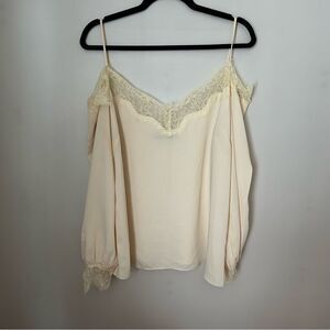 Sugar + Lips Blouse Light Yellow Cold Shoulder Lace Long Sleeve Casual
